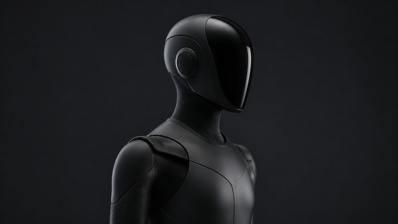 Illustrative black humanoid robot product profile